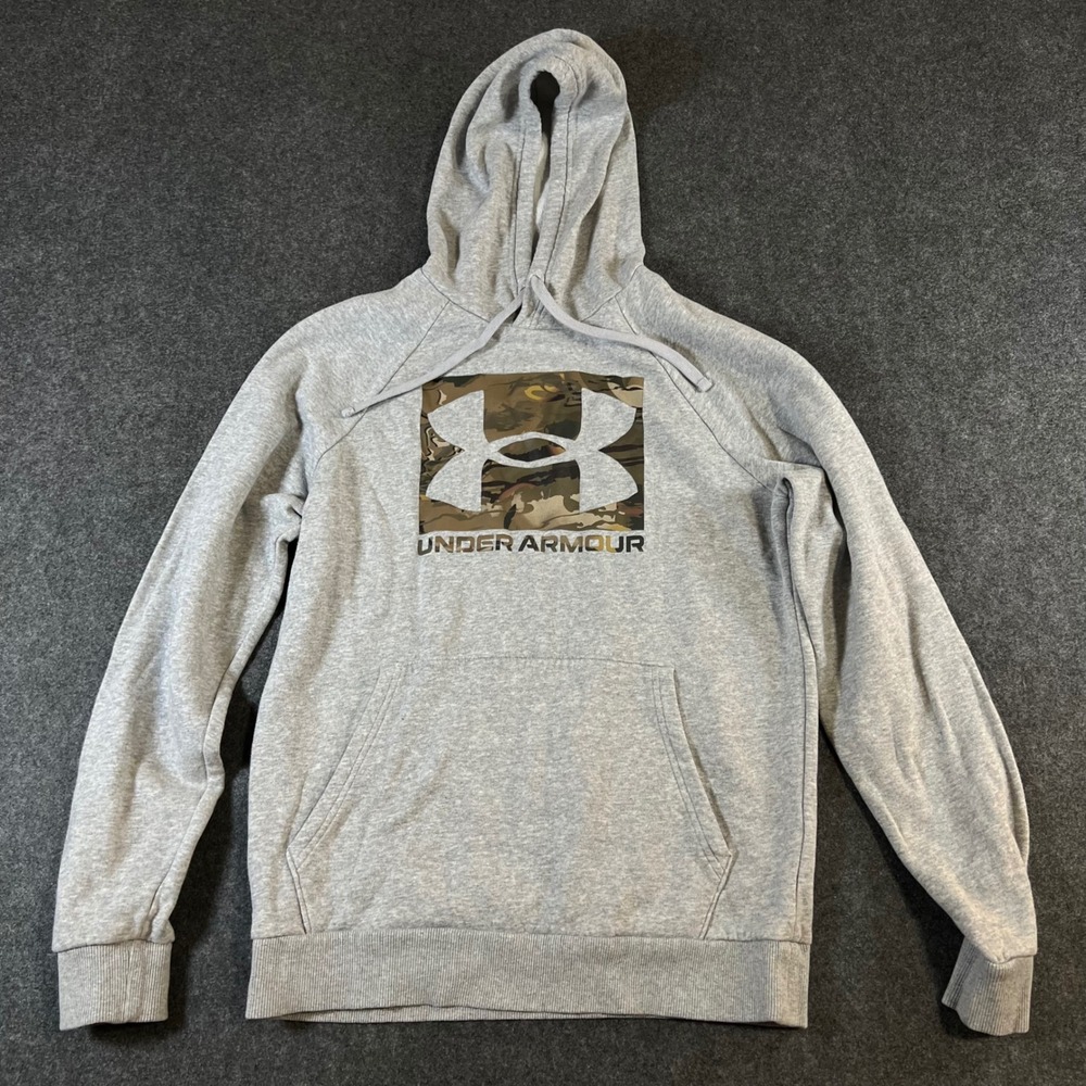 Under Armour Mens ColdGear Camo Logo Hoodie Gray Loose‎ Fit Pullover Small